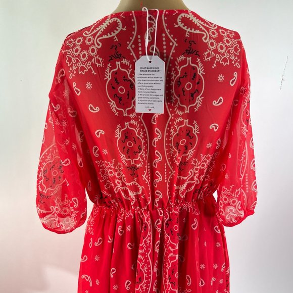 Made With Love Bandana Paisley Dress Womens Size M Red/White Lightweight Lined - Picture 7 of 13